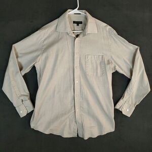 Jhane Barnes Shirt Mens Large 16 34/35 Tan Button Up Long Sleeve Textured 2 Ply